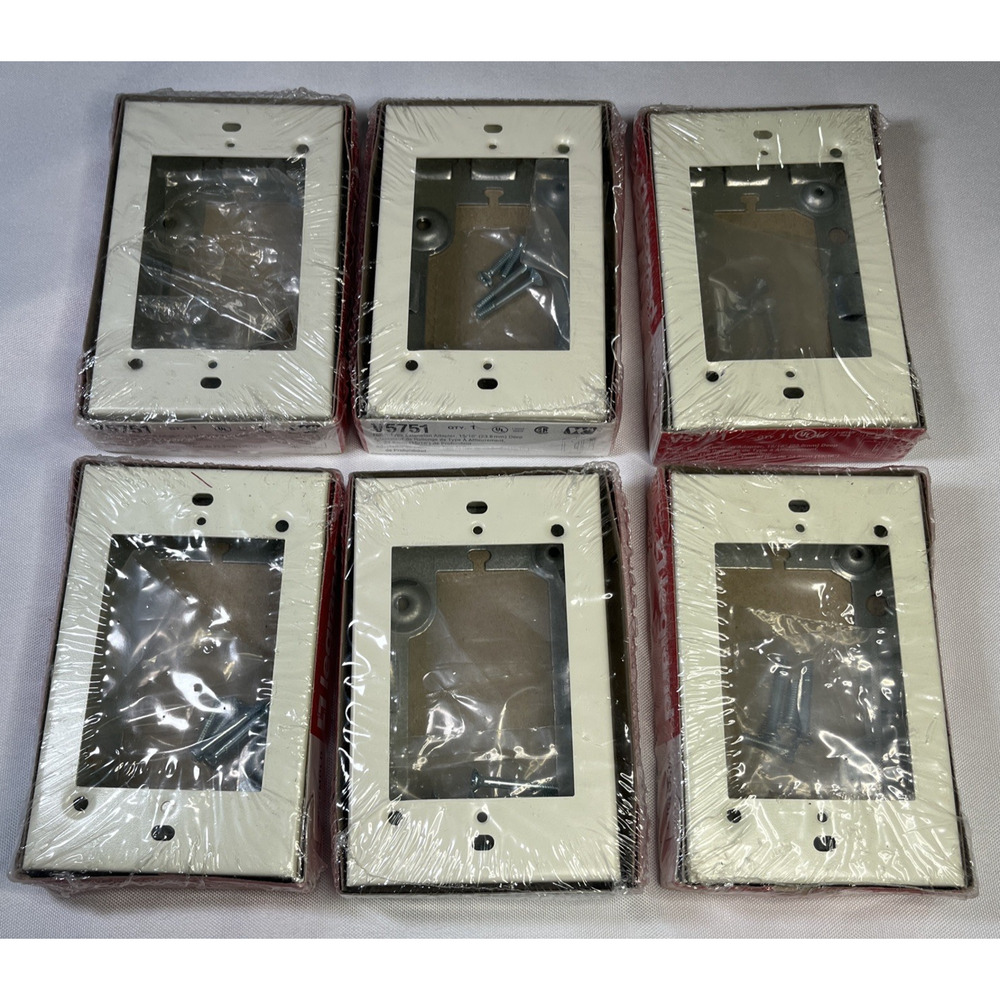6 Pack Wiremold Legrand V5751 Flush Extension Adaptor Box IVORY 15/16" Deep